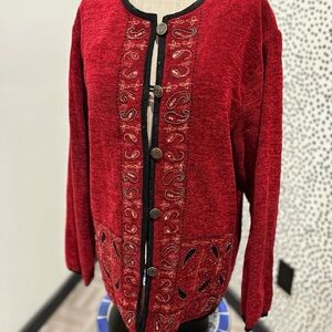 Embroidered Red Sweater with intricate beading